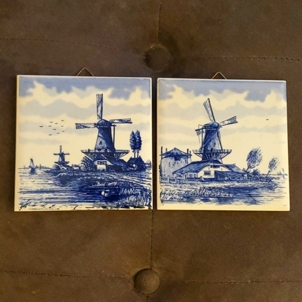 Delfts‎ Blauw Blue Windmill Tiles 4 inch